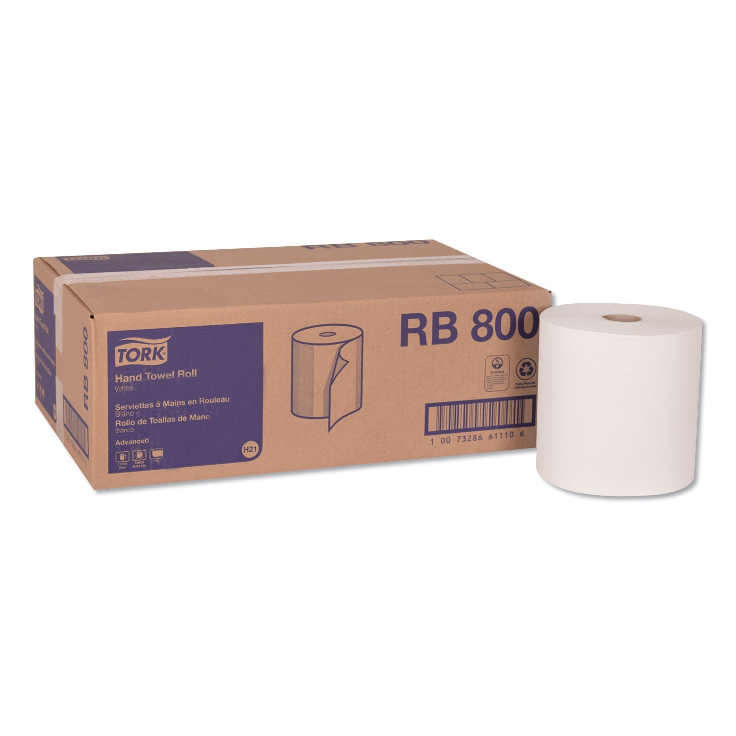 Tork Advanced Hardwound Roll Towel, 1-Ply, 7.88" x 800 ft, White, 6 Rolls/Carton