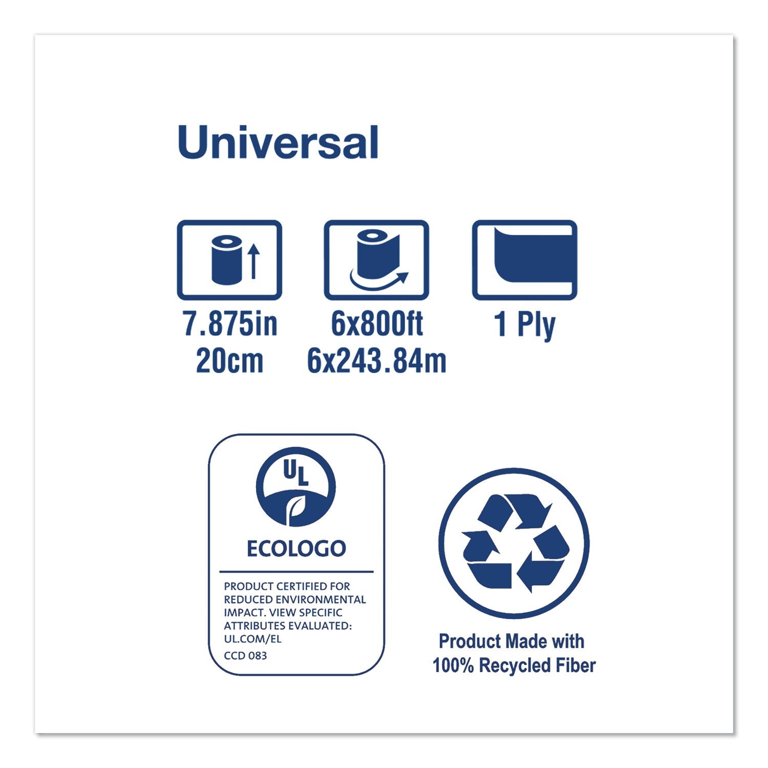 Tork Universal Hand Towel Roll, 7.88" x 800 ft, White, 6 Rolls/Carton