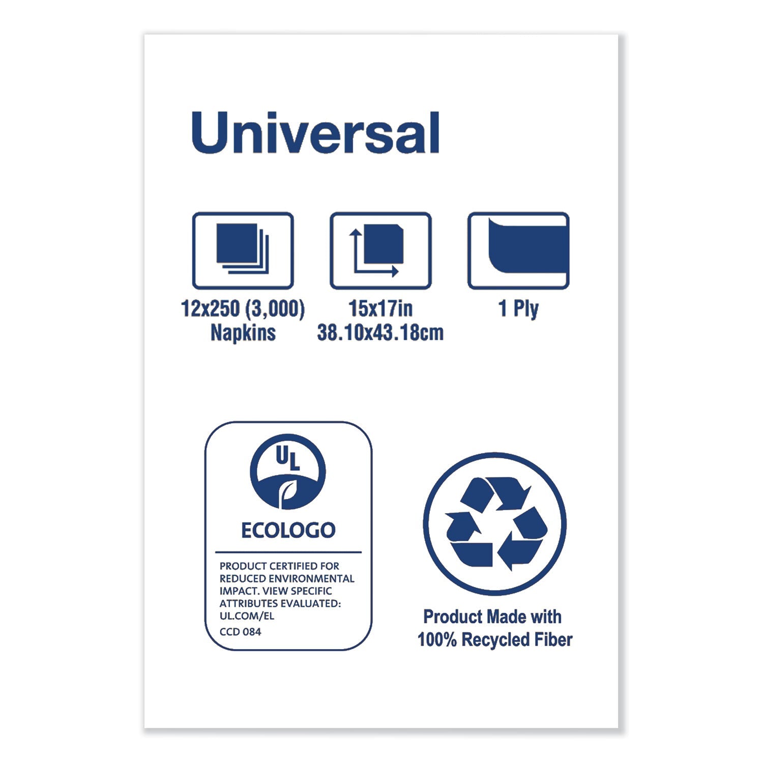 Tork Universal One-Ply Dinner Napkins, 1-Ply, 15" x 17", Natural, 250/Pack, 12PK/CT