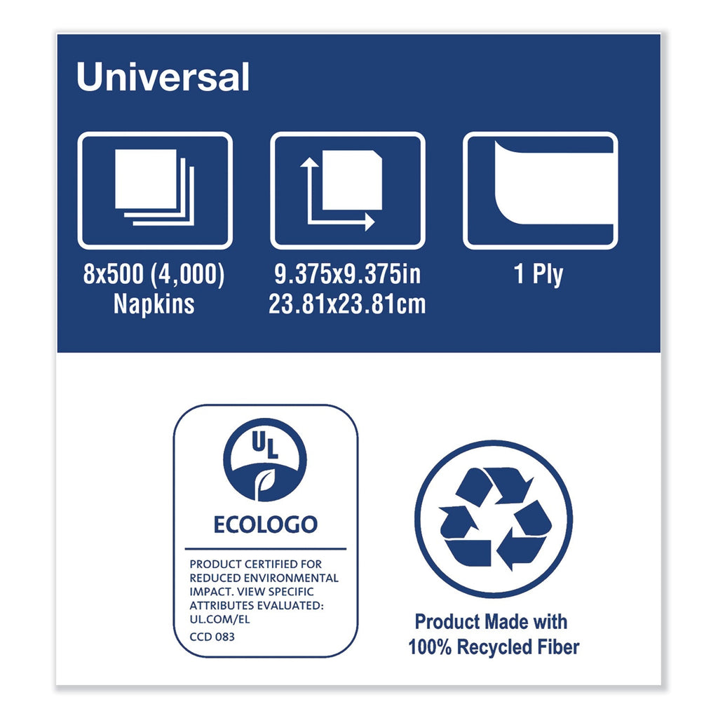 Tork Universal Beverage Napkin, 1-Ply,9.13 x 9.13, 1/4 Fold, Poly-Pack, White, 4000/Carton