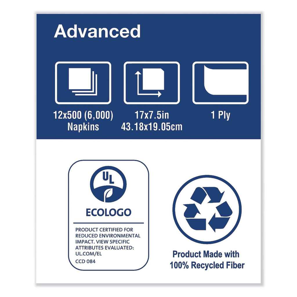 Tork Rollnap Dispenser Napkins, 1-Ply, 17" x 7.13", Roll, White, 6000/Carton