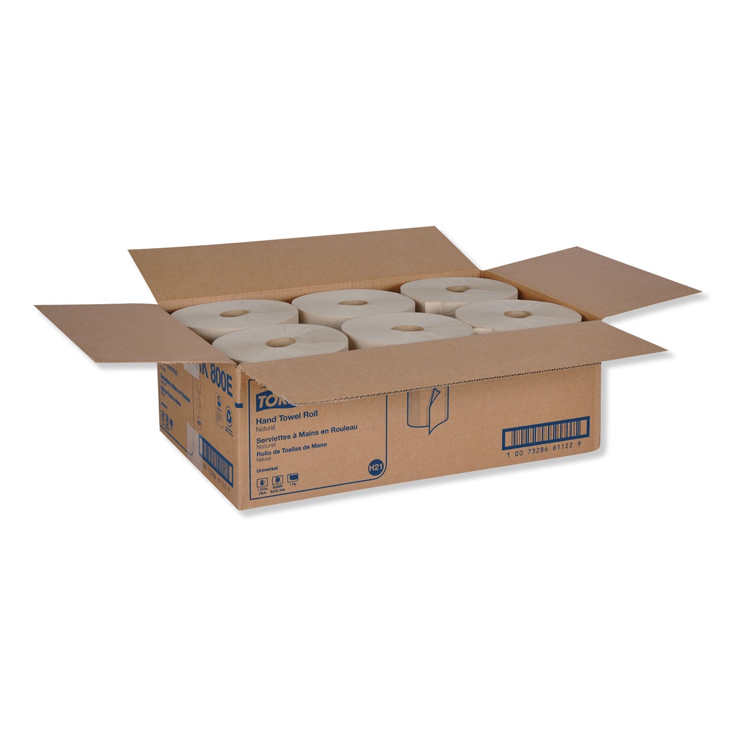 Tork Universal Hardwound Roll Towel, 1-Ply, 7.88" x 800 ft, Natural, 6/Carton