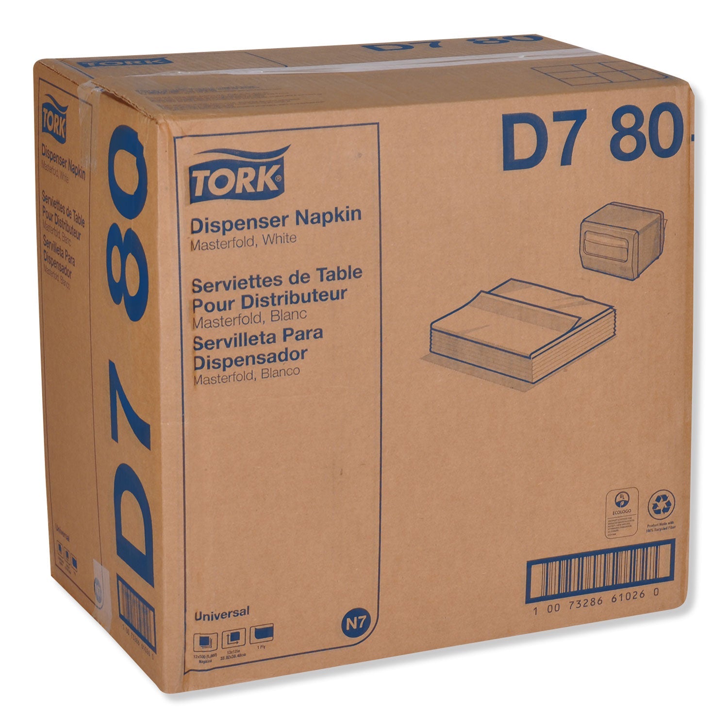 Tork Universal Masterfold Dispenser Napkins, 1-Ply, 13" x 12", White, 6000/Carton