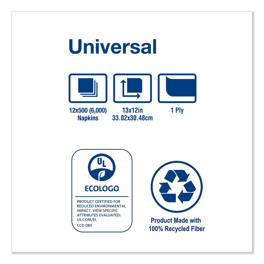 Tork Universal Masterfold Dispenser Napkins, 1-Ply, 13" x 12", White, 6000/Carton
