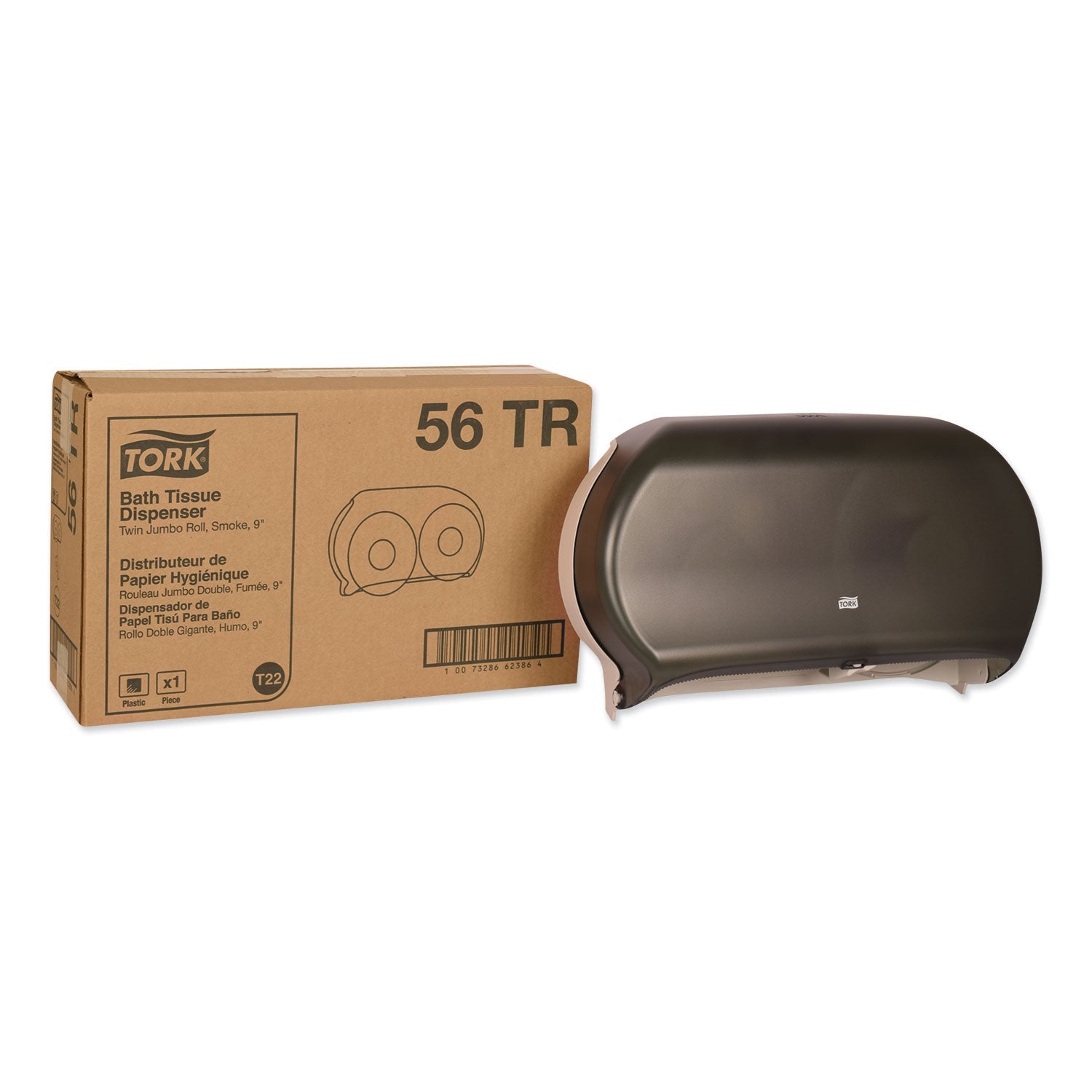 Tork Twin Jumbo Roll Bath Tissue Dispenser, 19.29 x 5.51 x 11.83, Smoke/Gray
