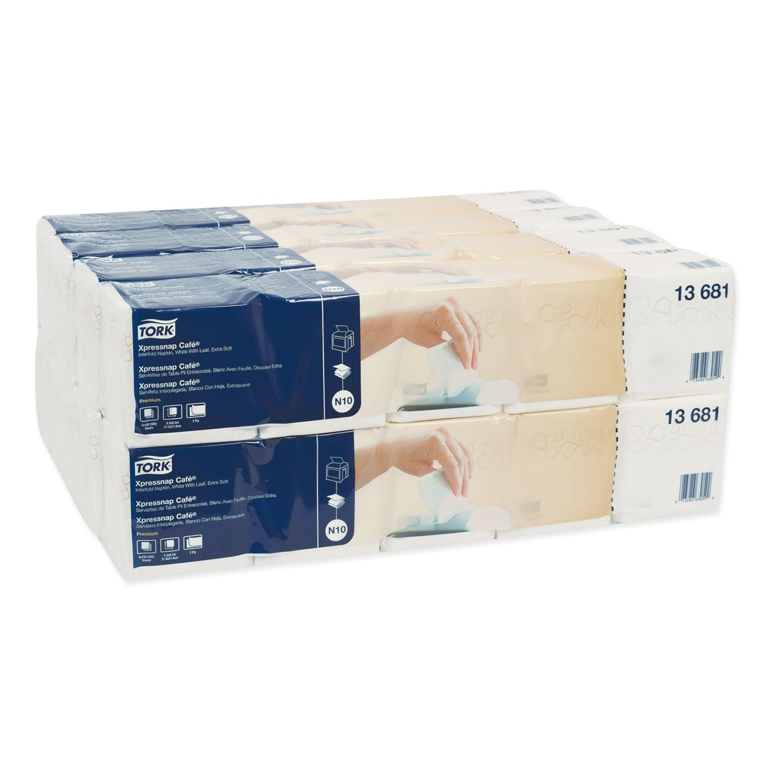 Tork Premium Xpressnap Interfold Dispenser Napkins, 2-Ply,8.5x8.5,White,500/PK,8PK/CT