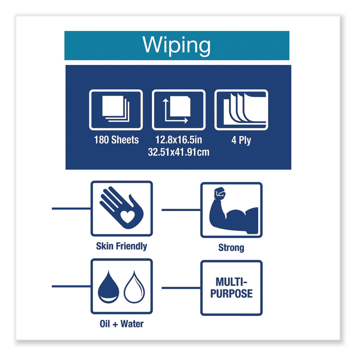 Tork Industrial Paper Wiper, 4-Ply, 12.8 x 16.5, Blue, 180/Carton