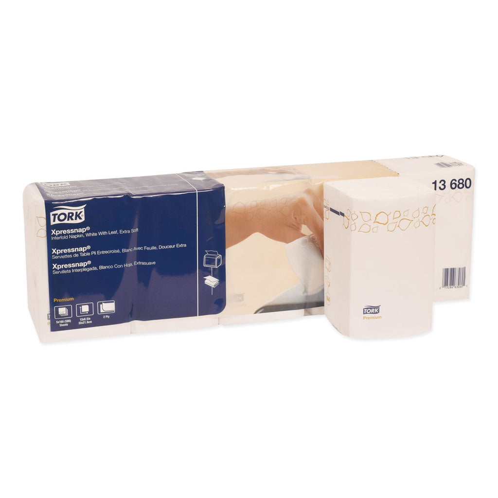 Tork Premium Xpressnap Interfold Dispenser Napkins, 2-Ply,13x8.5, White,500/PK,8PK/CT