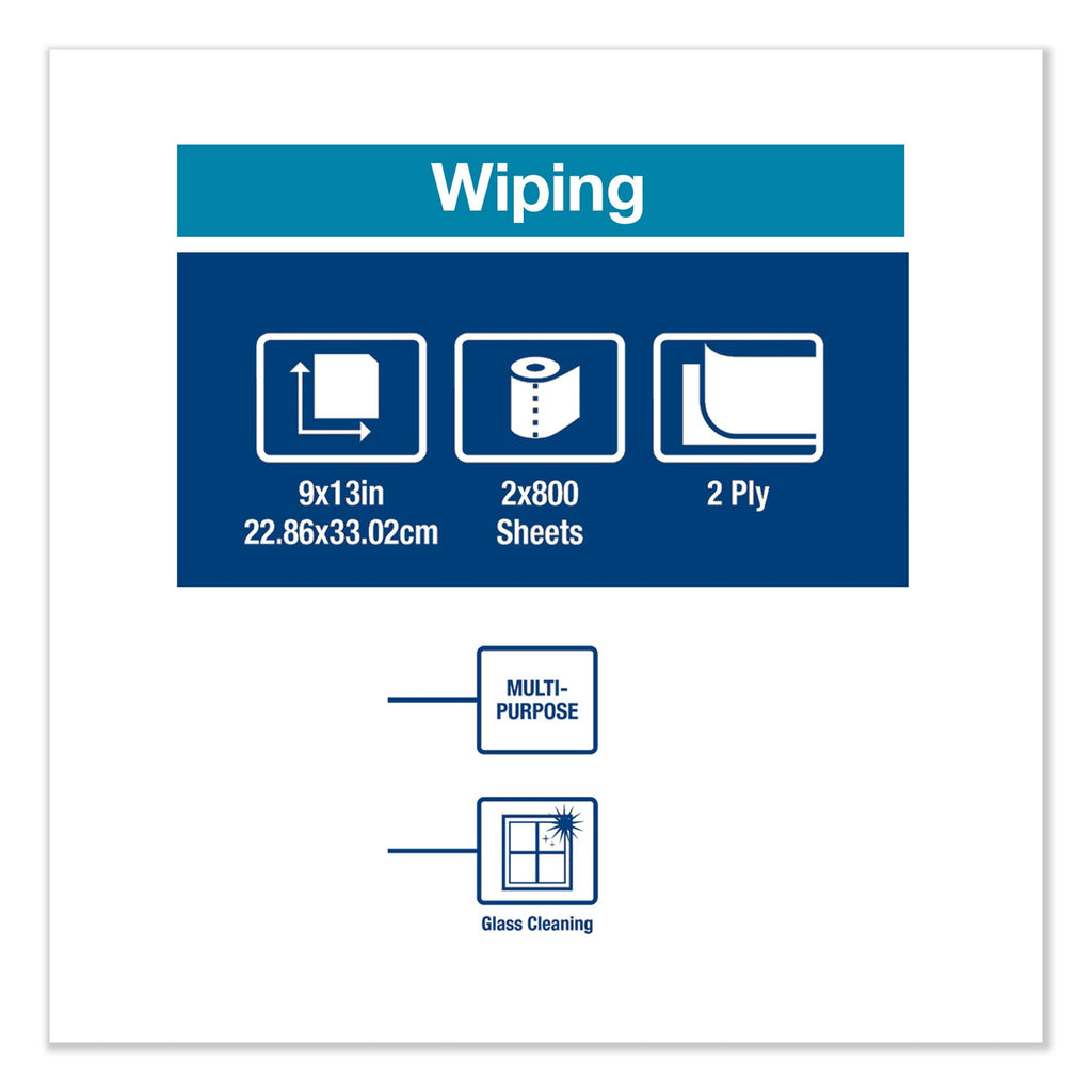 Tork Paper Wiper, Centerfeed, 2-Ply, 9 x 13, White, 800/Roll, 2 Rolls/Carton