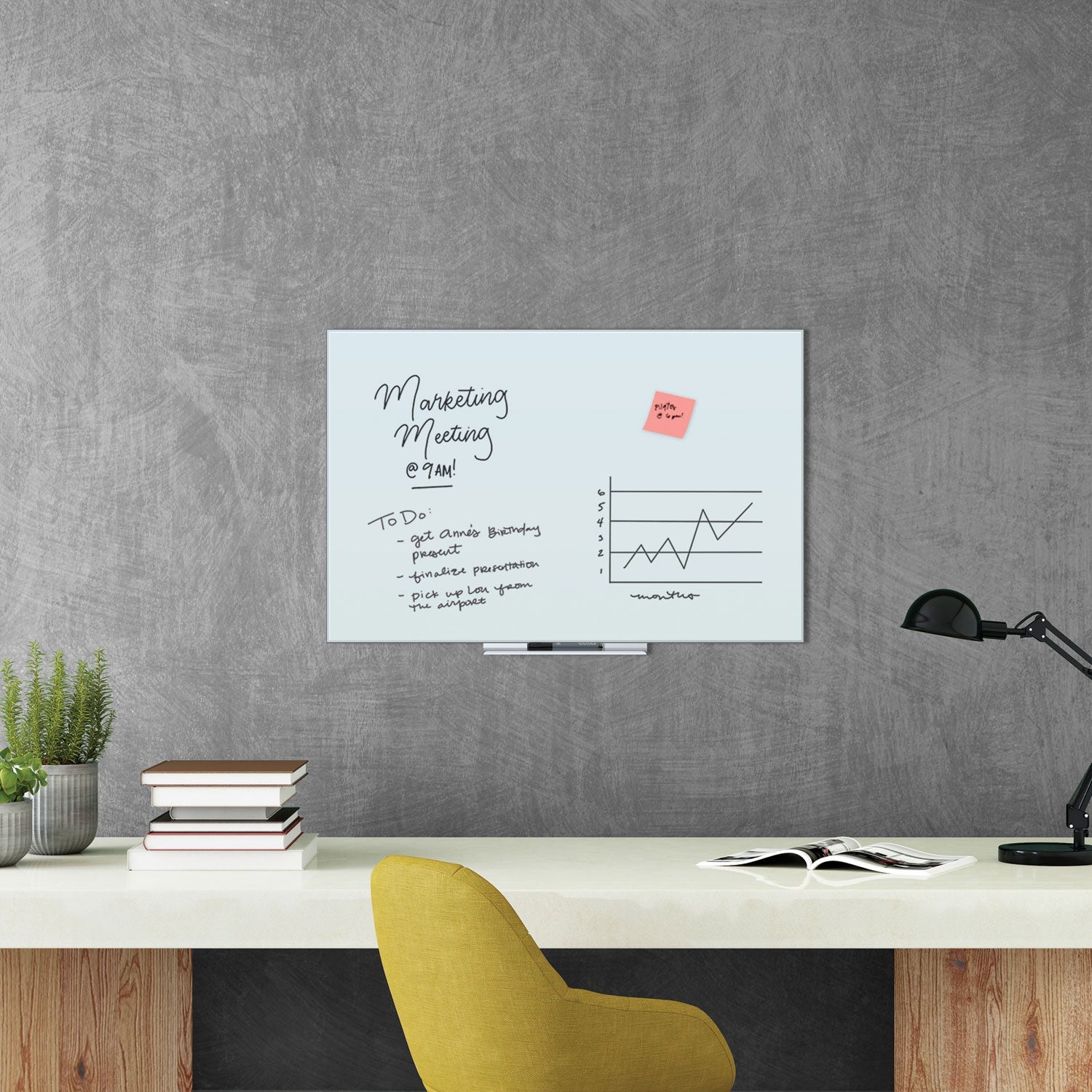 U Brands Floating Glass Dry Erase Board, 36 x 24, White