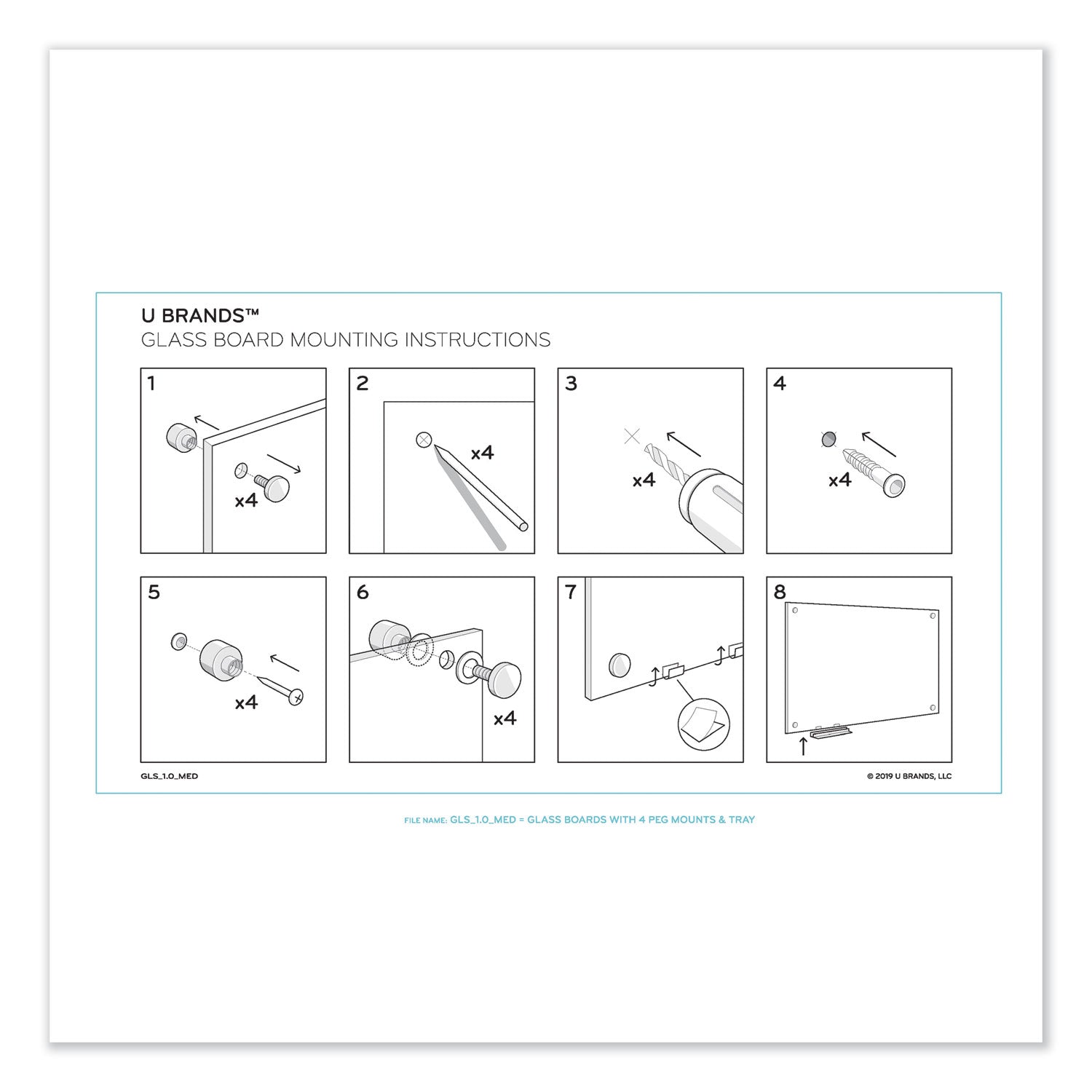 U Brands Magnetic Glass Dry Erase Board Value Pack, 48 x 36, White