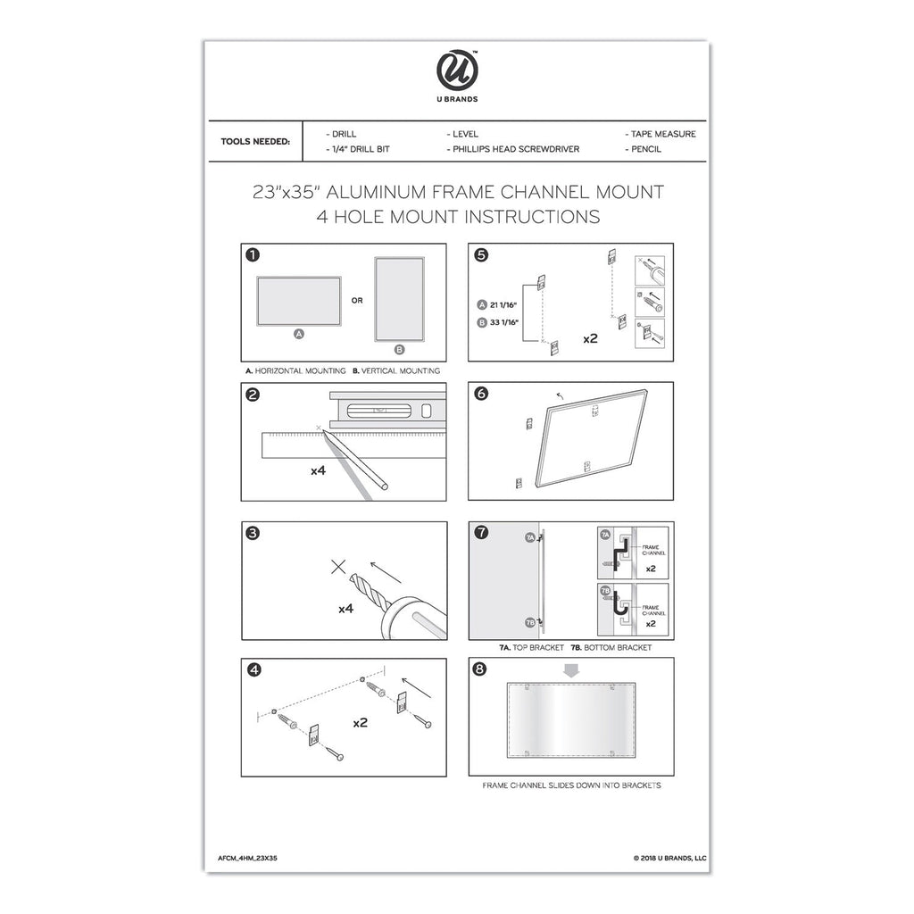 U Brands PINIT Magnetic Dry Erase Board, 36 x 24, White