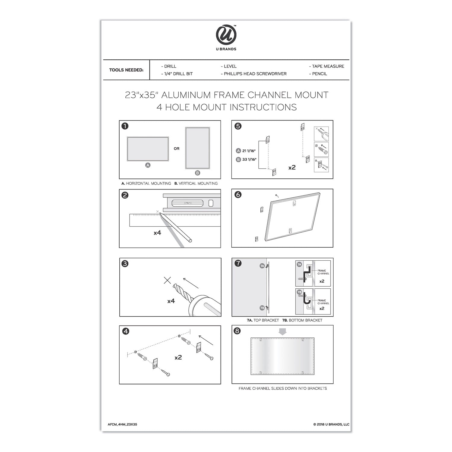 U Brands PINIT Magnetic Dry Erase Board, 36 x 24, White
