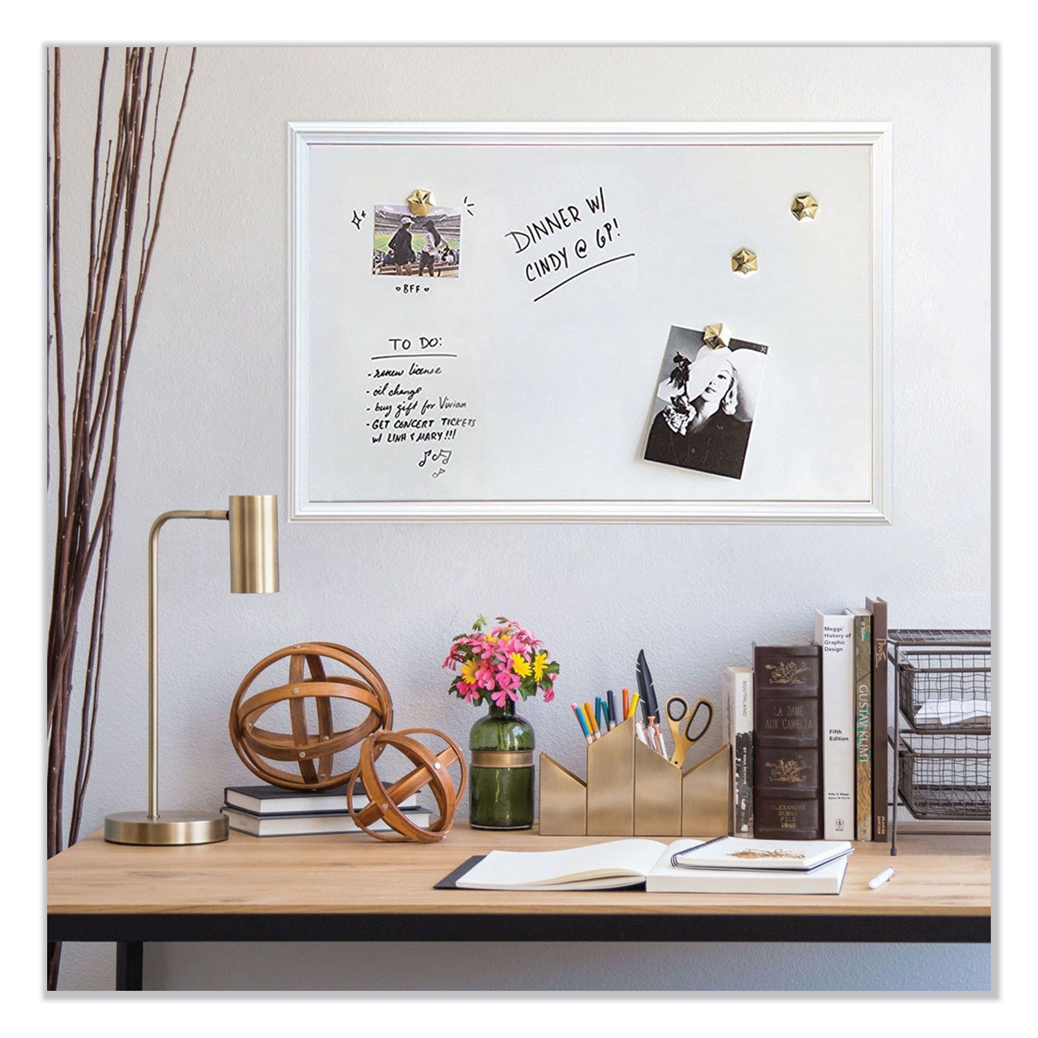 U Brands Magnetic Dry Erase Board with Decor Frame, 30 x 20, White Surface and Frame