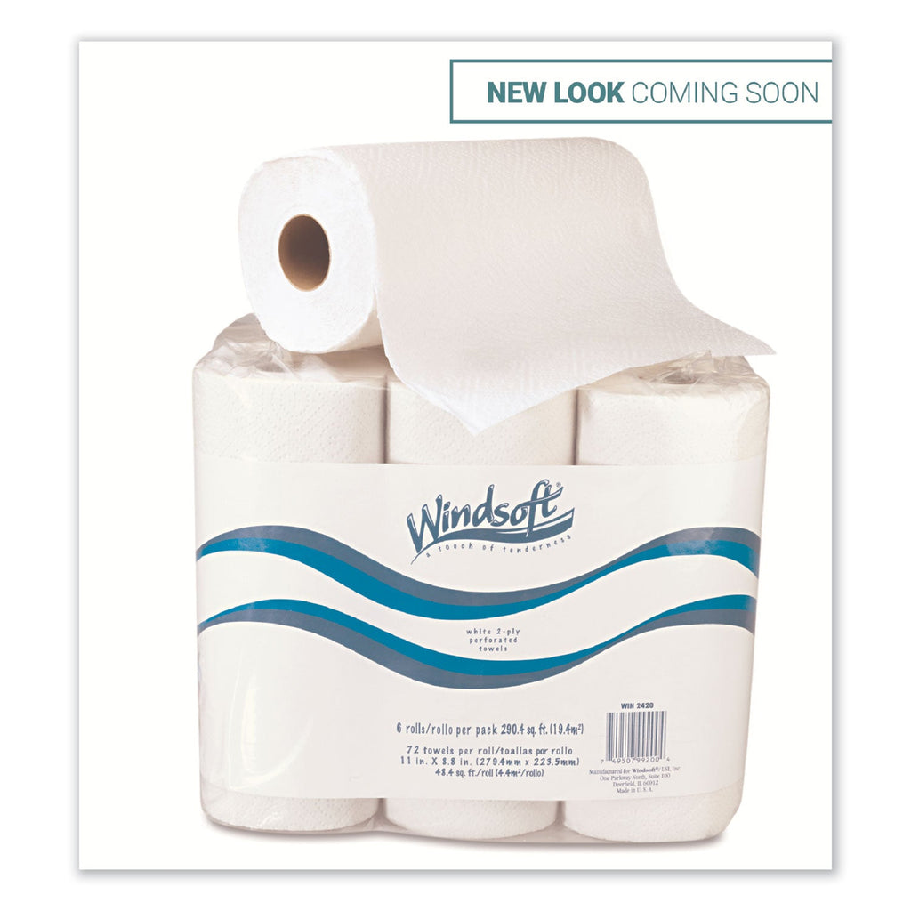 Windsoft Kitchen Roll Towels, 2-Ply, 11 x 9, White, 72 Sheets/Roll, 6 Rolls/Pack