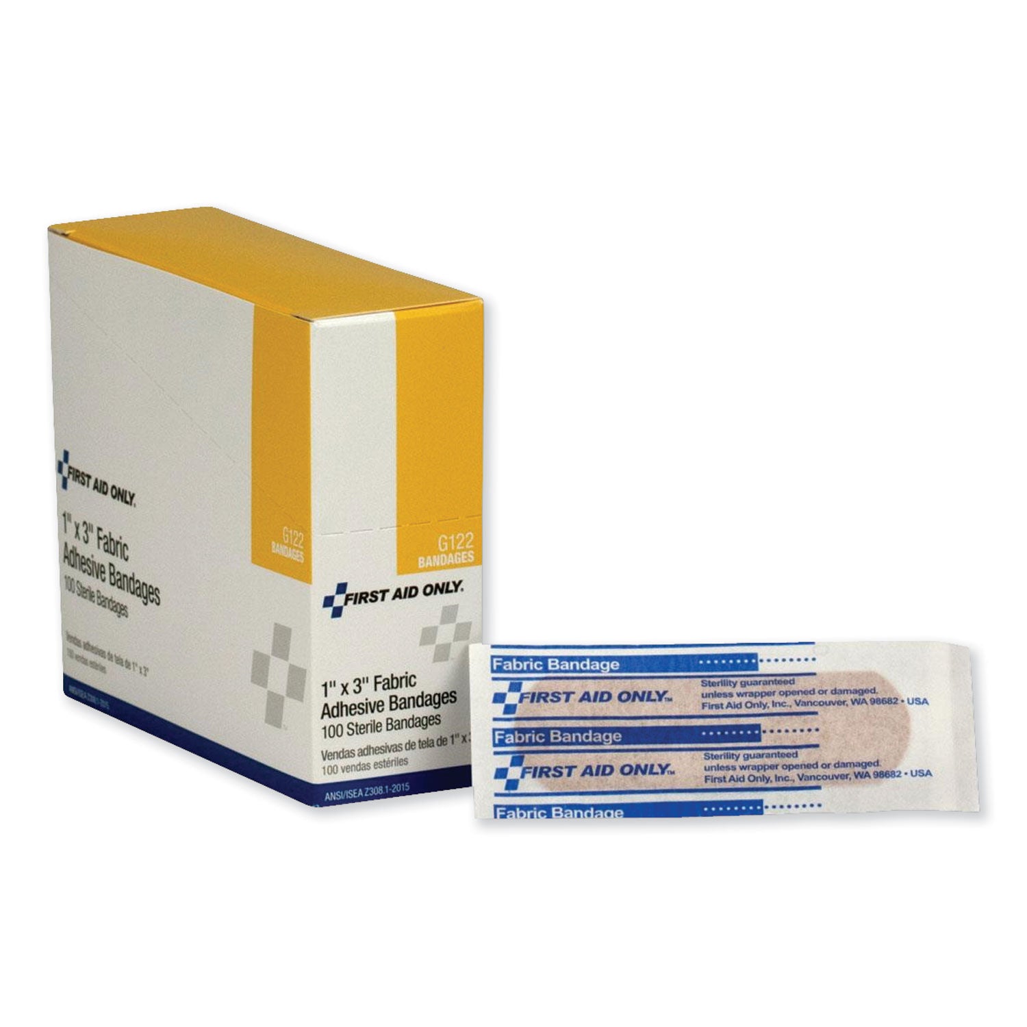 First Aid Only Fabric Bandages, 1 x 3, 100/Box