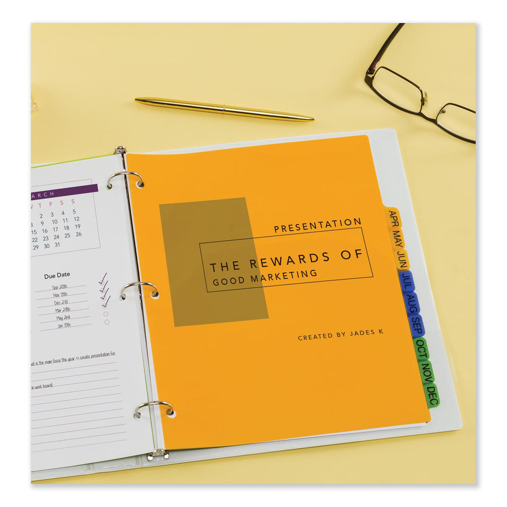 Avery Durable Preprinted Plastic Tab Dividers, 12-Tab, Jan. to Dec., 11 x 8.5, Assorted, 1 Set