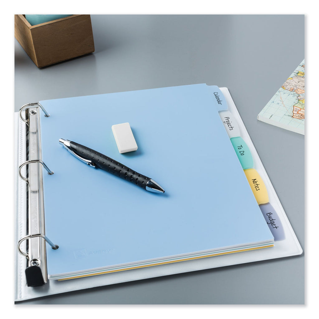 Avery Write and Erase Big Tab Durable Plastic Dividers, 3-Hole Punched, 5-Tab, 11 x 8.5, Assorted, 1 Set