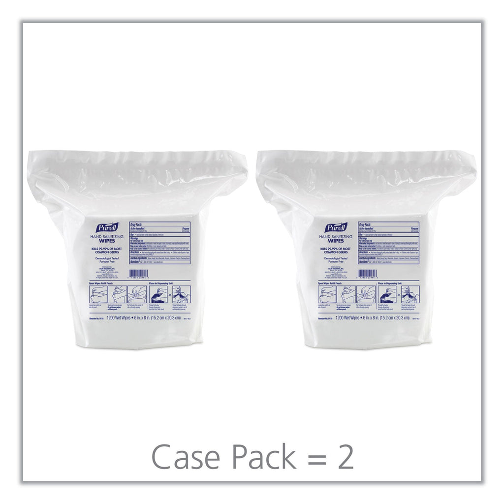 PURELL Hand Sanitizing Wipes, 6 x 8, Fresh Citrus Scent, White, 1,200/Refill Pouch, 2 Refills/Carton