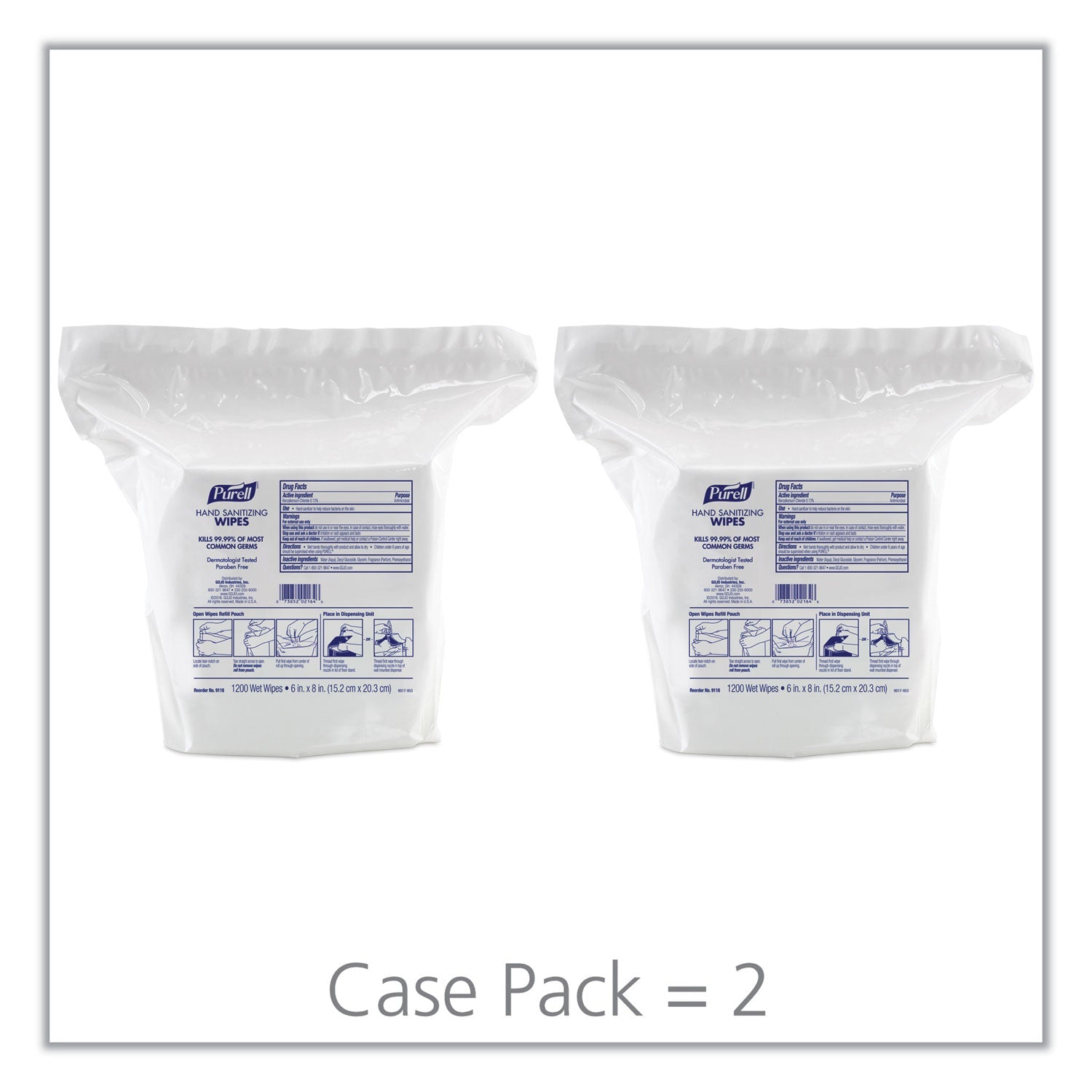 PURELL Hand Sanitizing Wipes, 6 x 8, Fresh Citrus Scent, White, 1,200/Refill Pouch, 2 Refills/Carton