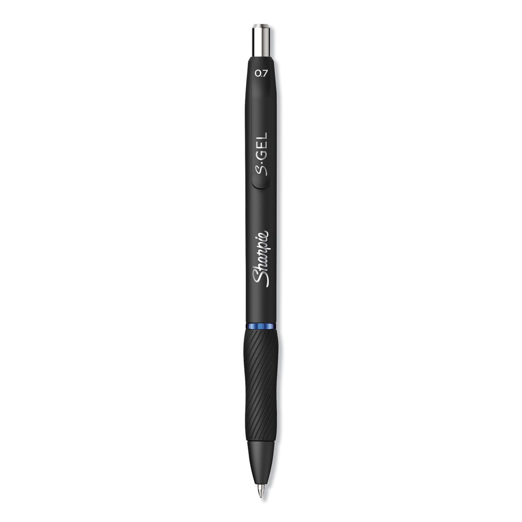 Sharpie S-Gel High-Performance Gel Pen, Retractable, Medium 0.7 mm, Blue Ink, Black Barrel, Dozen