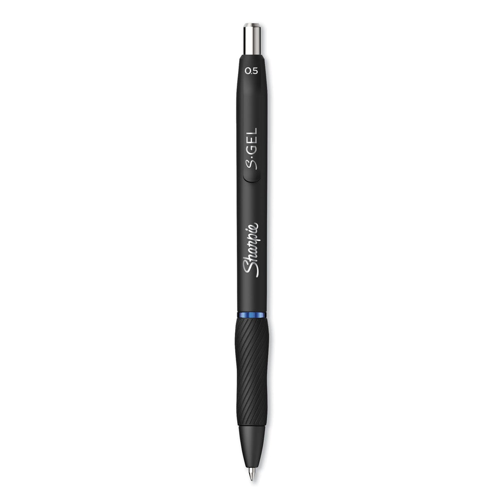 Sharpie S-Gel High-Performance Gel Pen, Retractable, Fine 0.5 mm, Blue Ink, Black Barrel, Dozen