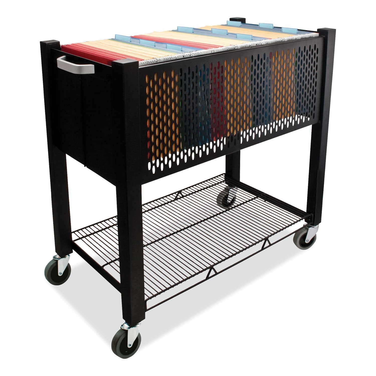 Vertiflex InstaCart File Cart, Metal, 1 Shelf, 1 Bin, 14.25" x 28.5" x 27.75", Black