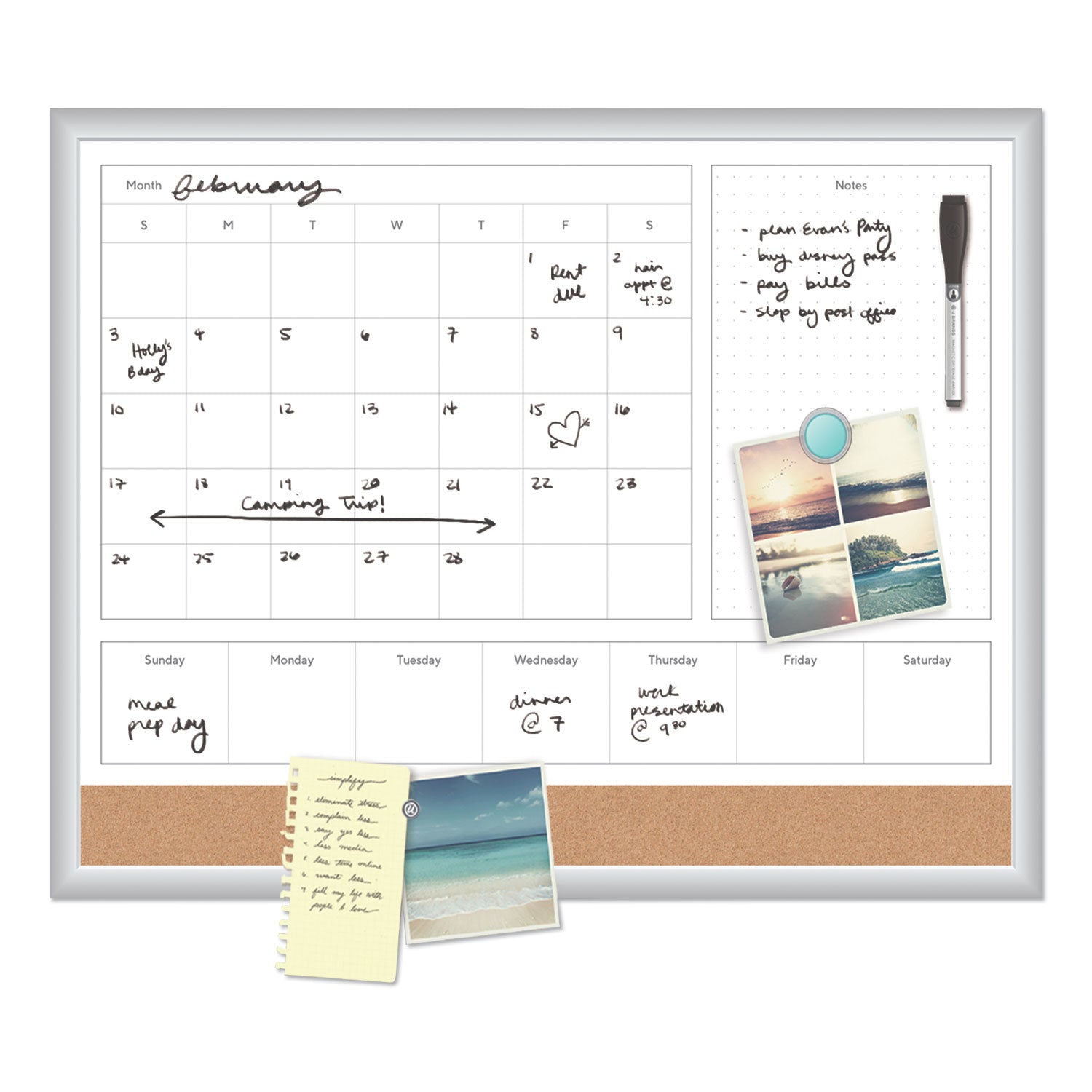 U Brands 4N1 Magnetic Dry Erase Combo Board, 36 x 24, White/Natural