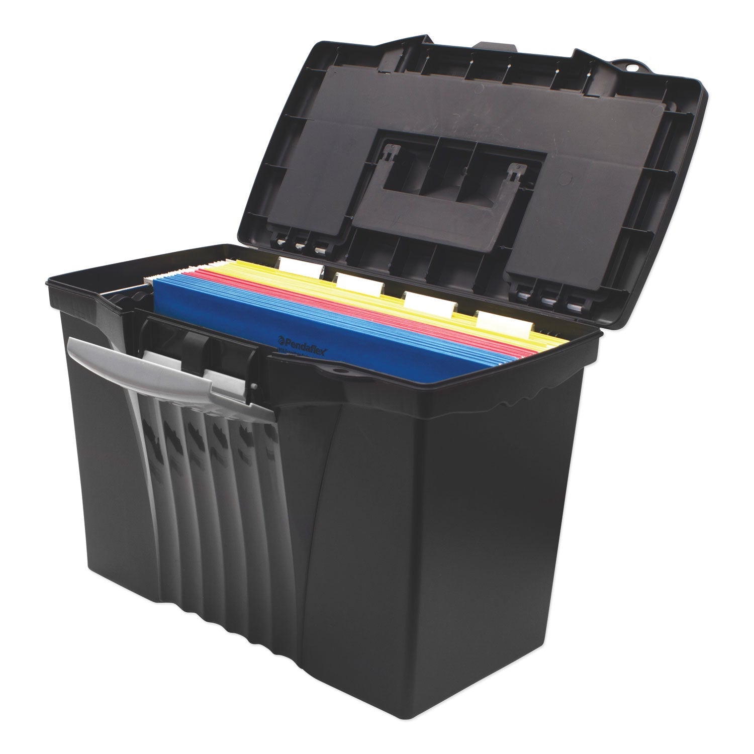 Storex Portable Letter/Legal Filebox with Organizer Lid, Letter/Legal Files, 14.5" x 10.5" x 12", Black