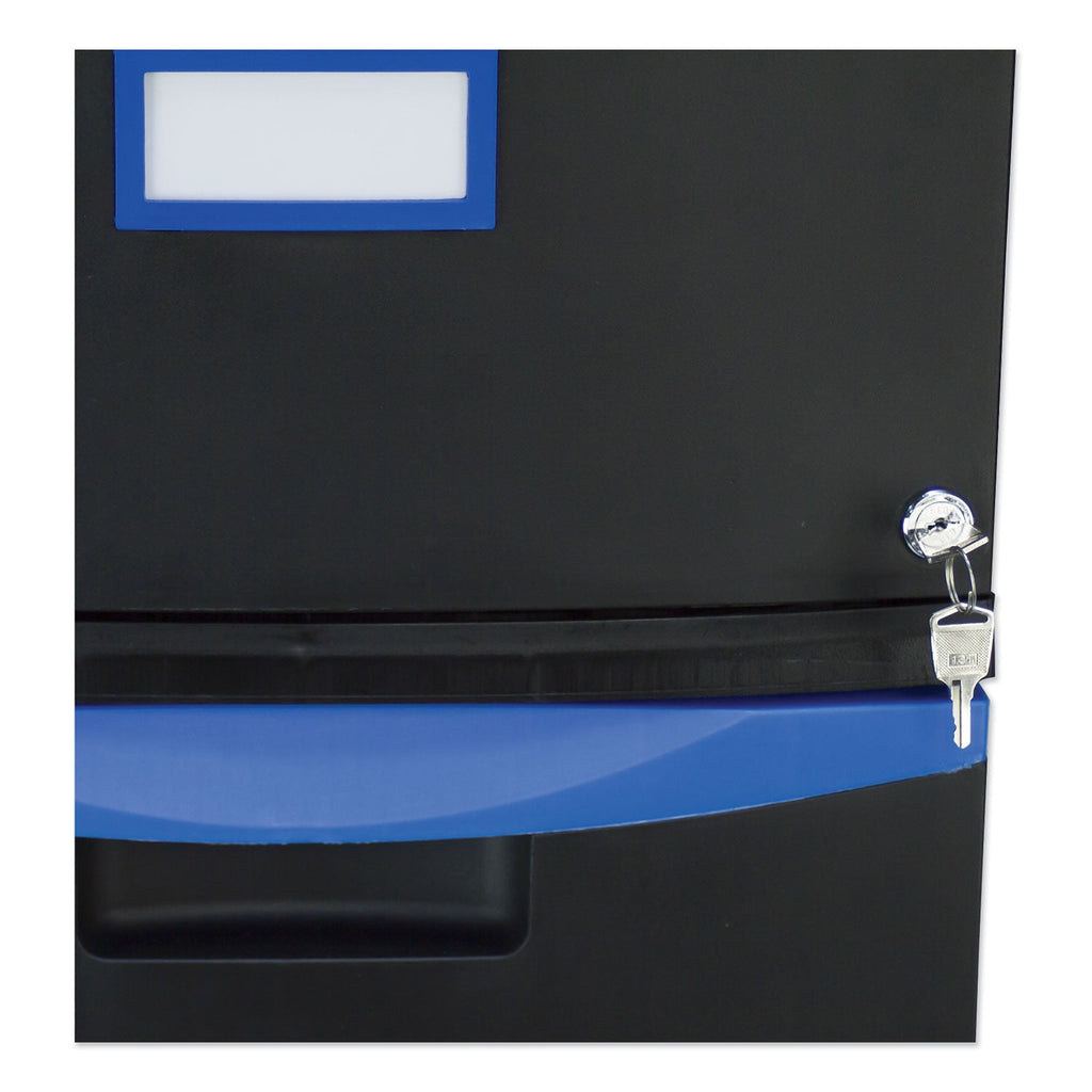 Storex Two-Drawer Mobile Filing Cabinet, 2 Legal/Letter-Size File Drawers, Black/Blue, 14.75" x 18.25" x 26"