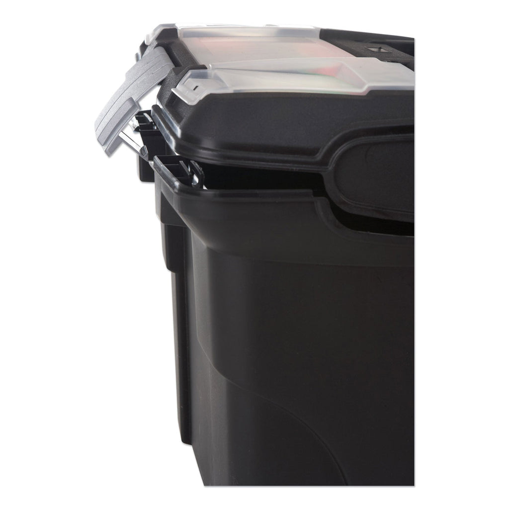 Storex Premium Mobile File Transport Box with Telescoping Handle and Organizer Tray, Letter Files, 15" x 16.38" x 14.25", Black/Gray