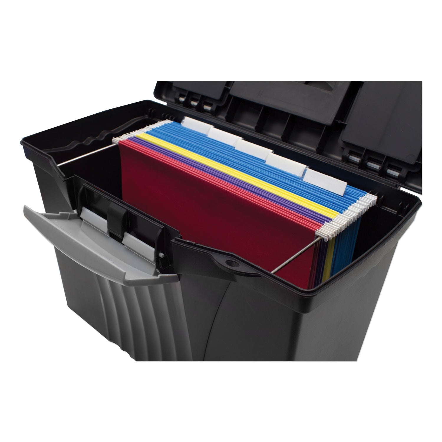 Storex Portable Letter/Legal Filebox with Organizer Lid, Letter/Legal Files, 14.5" x 10.5" x 12", Black
