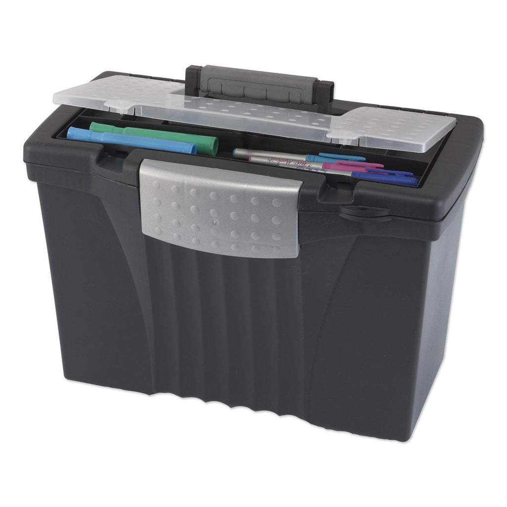 Storex Portable Letter/Legal Filebox with Organizer Lid, Letter/Legal Files, 14.5" x 10.5" x 12", Black