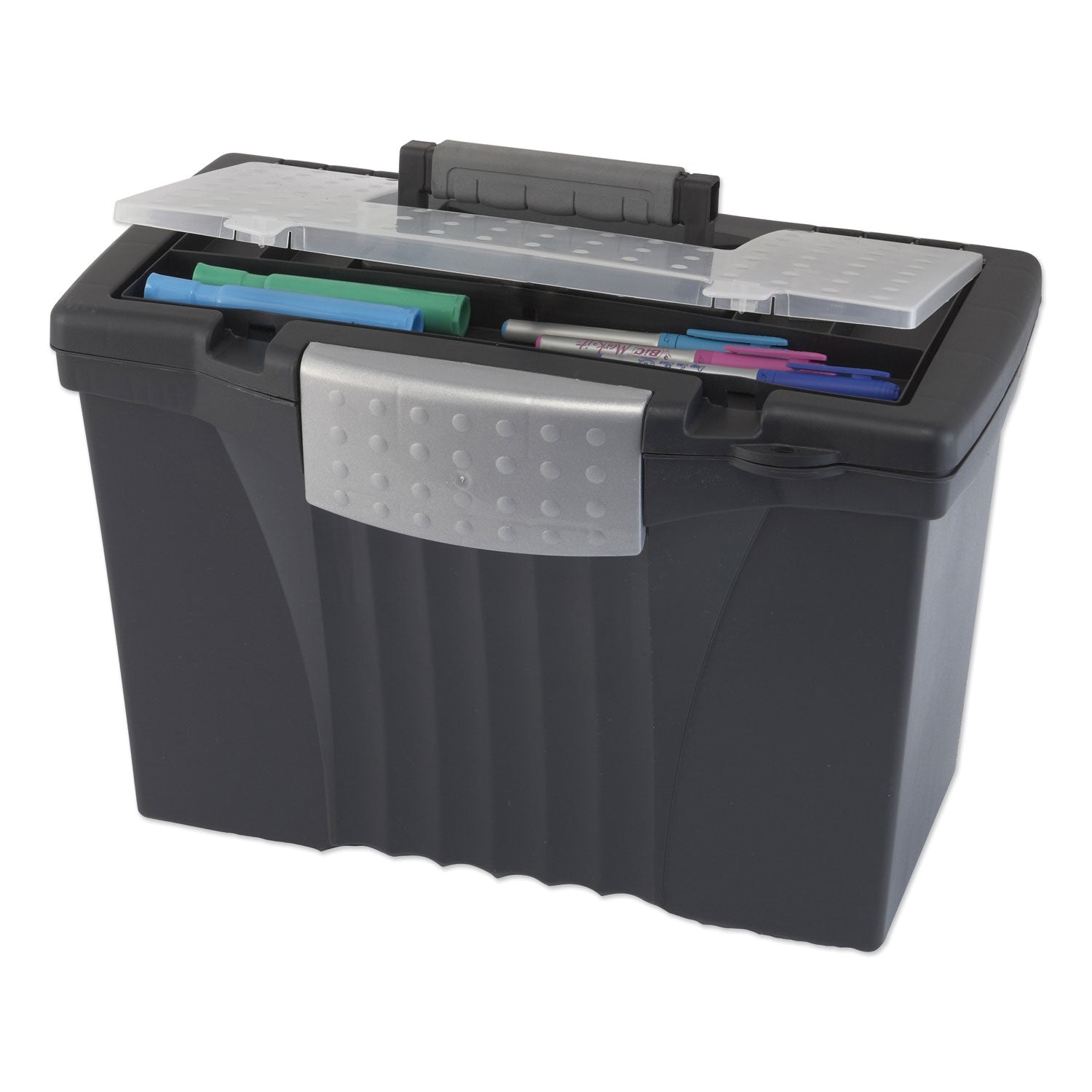 Storex Portable Letter/Legal Filebox with Organizer Lid, Letter/Legal Files, 14.5" x 10.5" x 12", Black