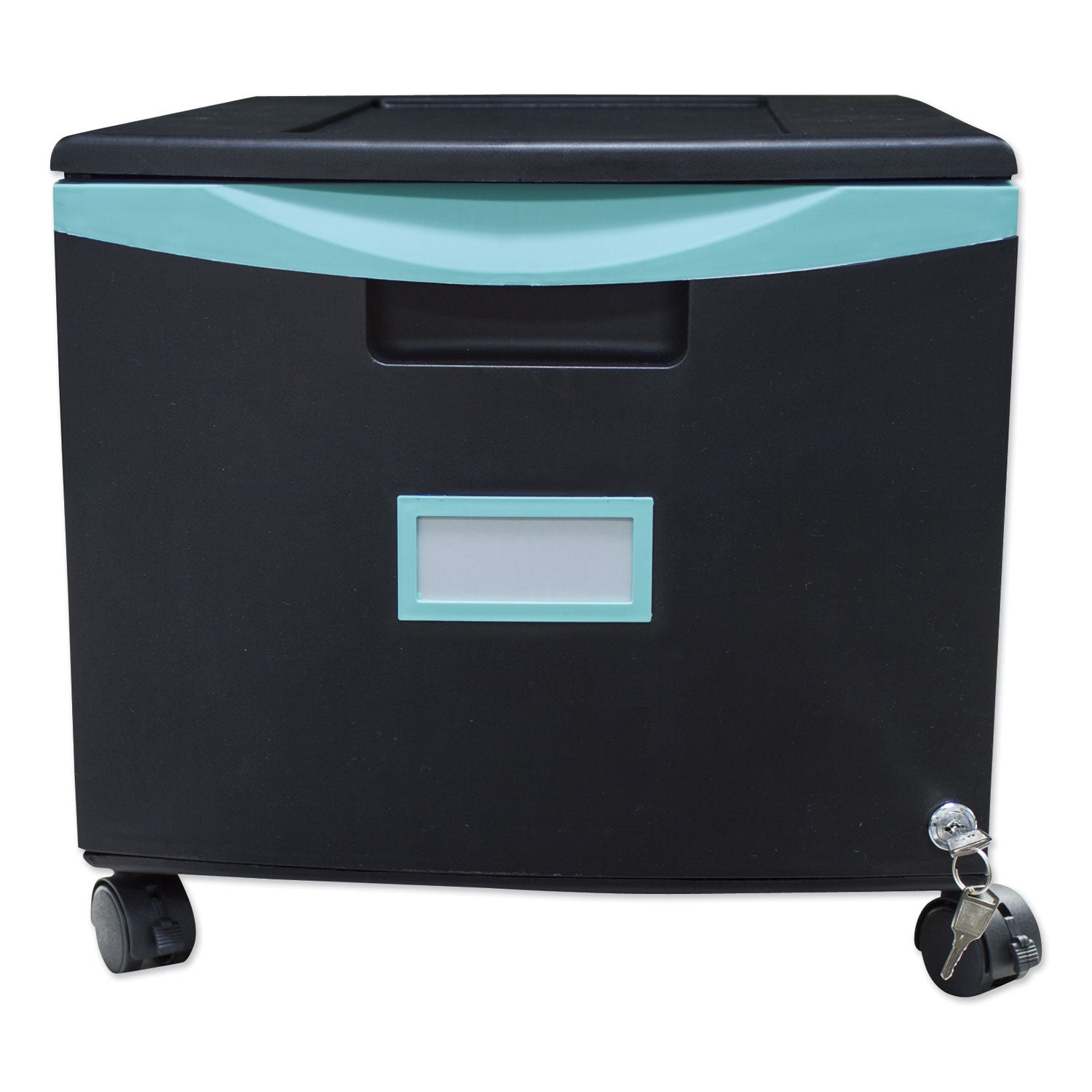 Storex Single-Drawer Mobile Filing Cabinet, 1 Legal/Letter-Size File Drawer, Black/Teal, 14.75" x 18.25" x 12.75"