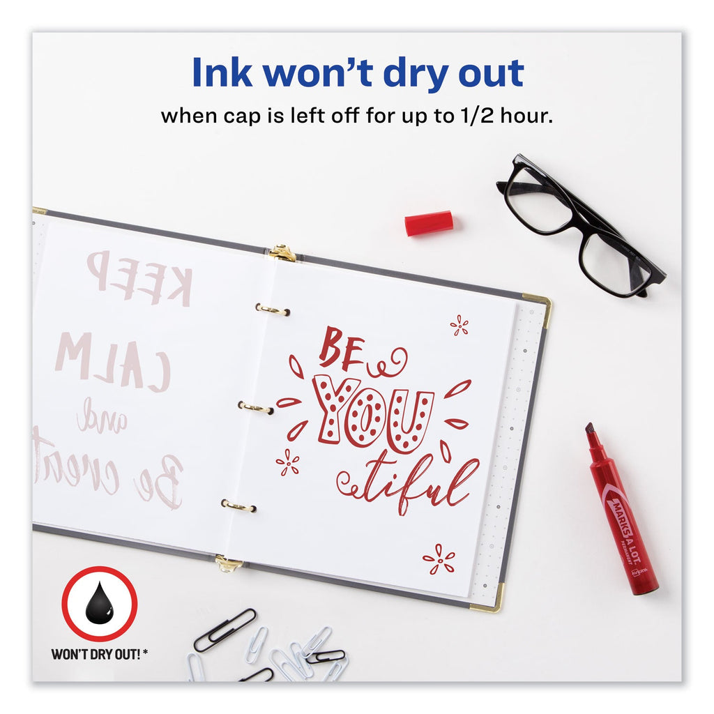 Avery MARKS A LOT Regular Desk-Style Permanent Marker, Broad Chisel Tip, Red, Dozen (7887)