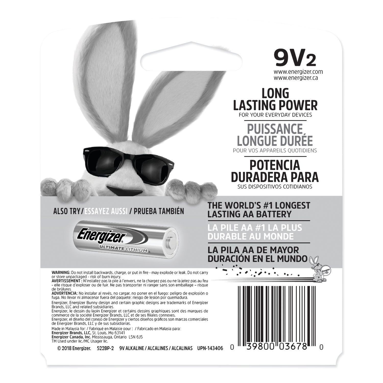 Energizer MAX Alkaline 9V Batteries, 2/Pack