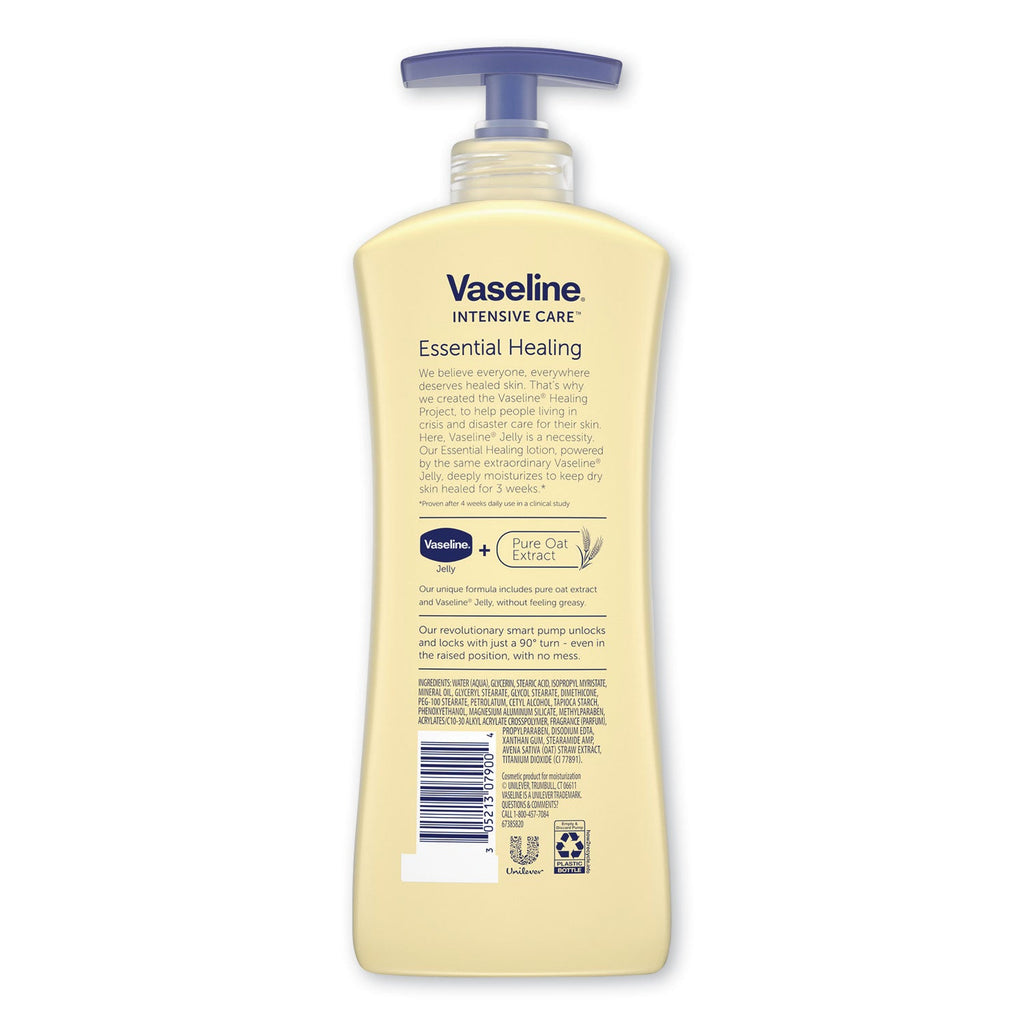 Vaseline Intensive Care Essential Healing Body Lotion, 20.3 oz, Pump Bottle, 4/Carton
