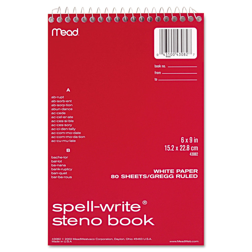 Mead Spell-Write Wirebound Steno Pad, Gregg Rule, Randomly Assorted Cover Colors, 80 White 6 x 9 Sheets