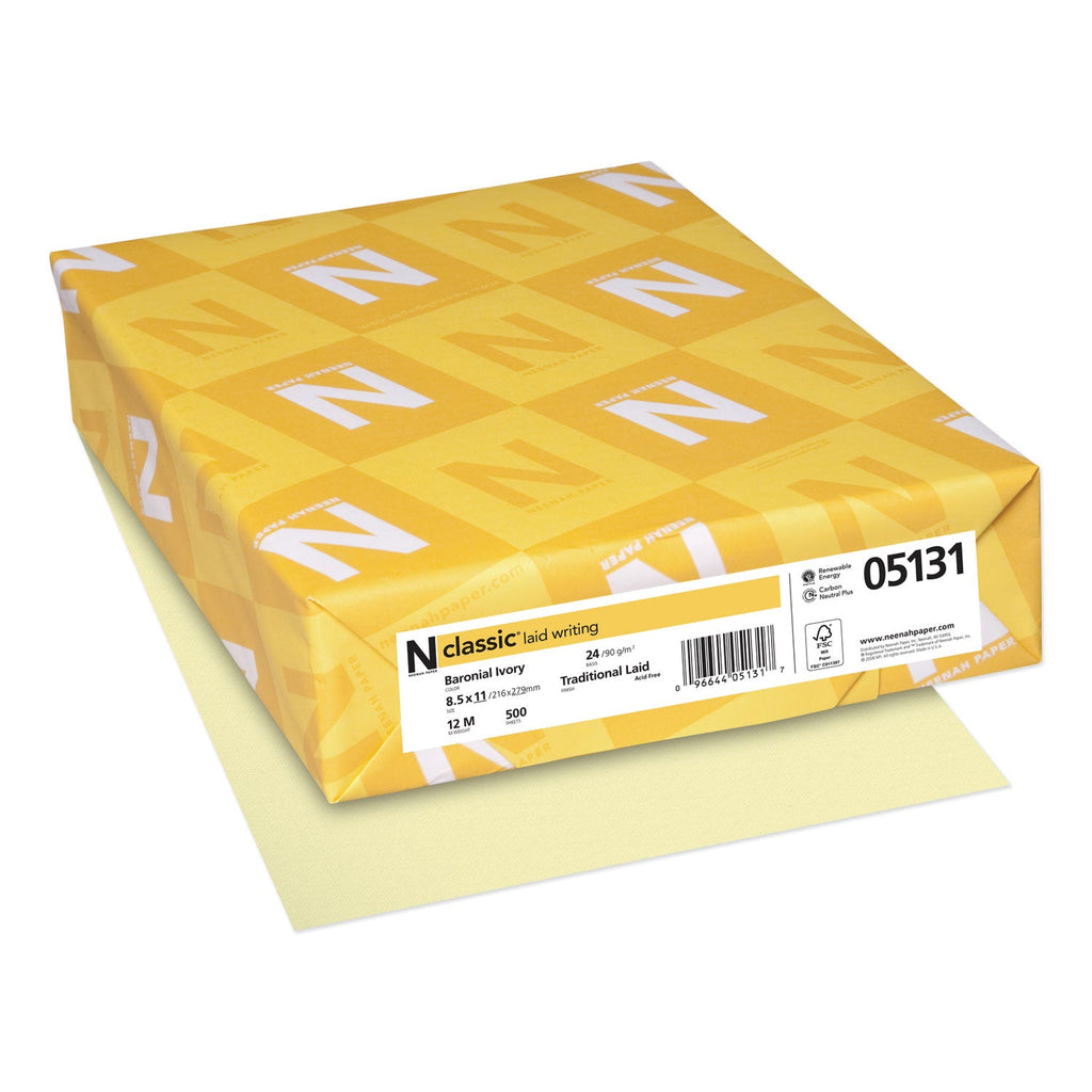 Neenah Paper CLASSIC Laid Stationery Writing Paper, 24 lb Bond Weight, 8.5 x 11, Baronial Ivory, 500/Ream