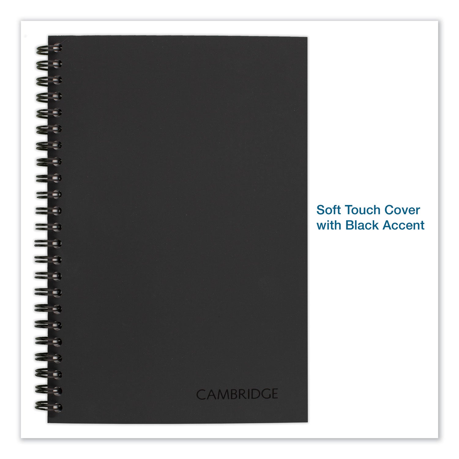 Cambridge Wirebound Business Notebook, 1 Subject, Wide/Legal Rule, Black Cover, 8 x 5, 80 Sheets