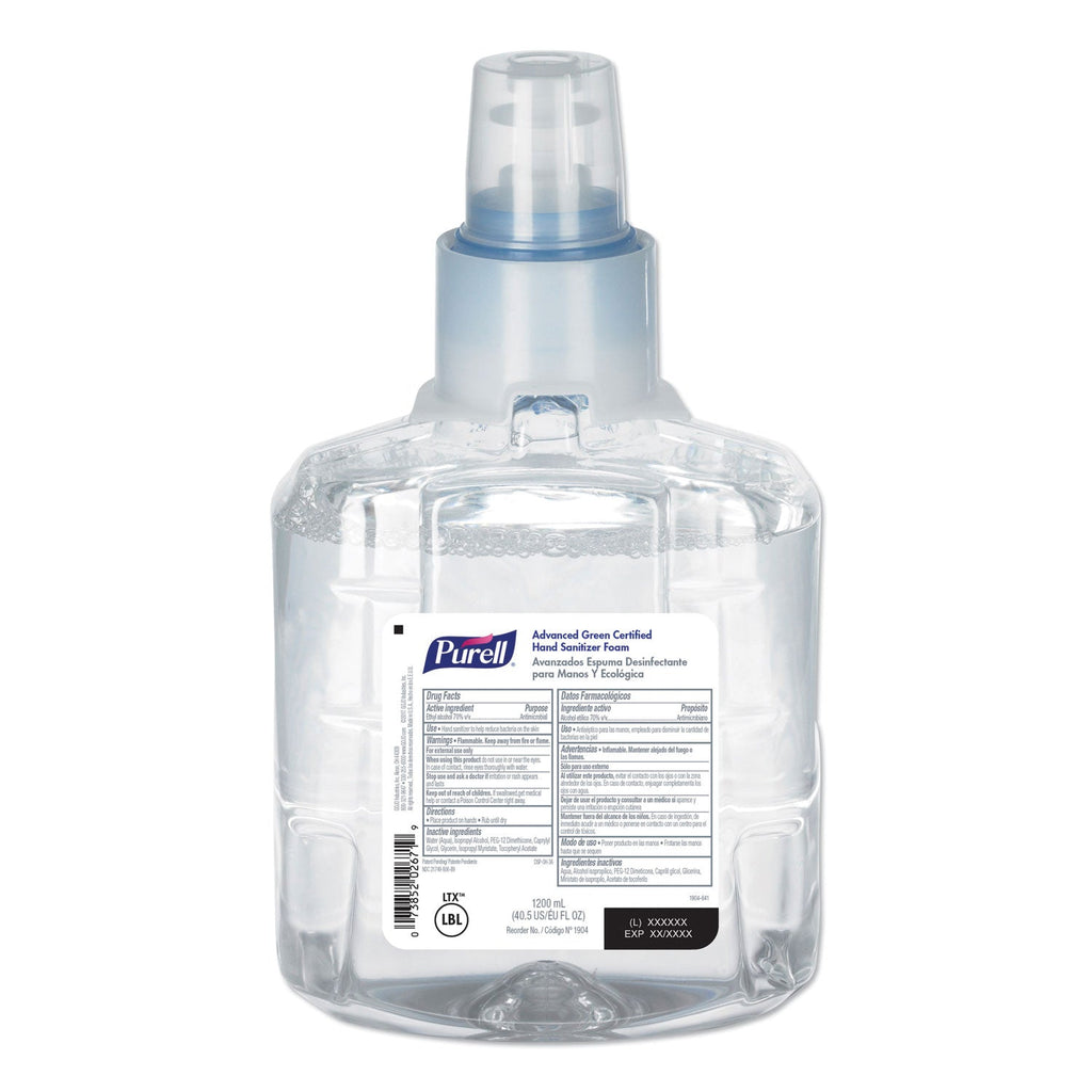 PURELL Advanced Hand Sanitizer Green Certified Foam Refill, For LTX-12 Dispensers, 1,200 mL, Fragrance-Free