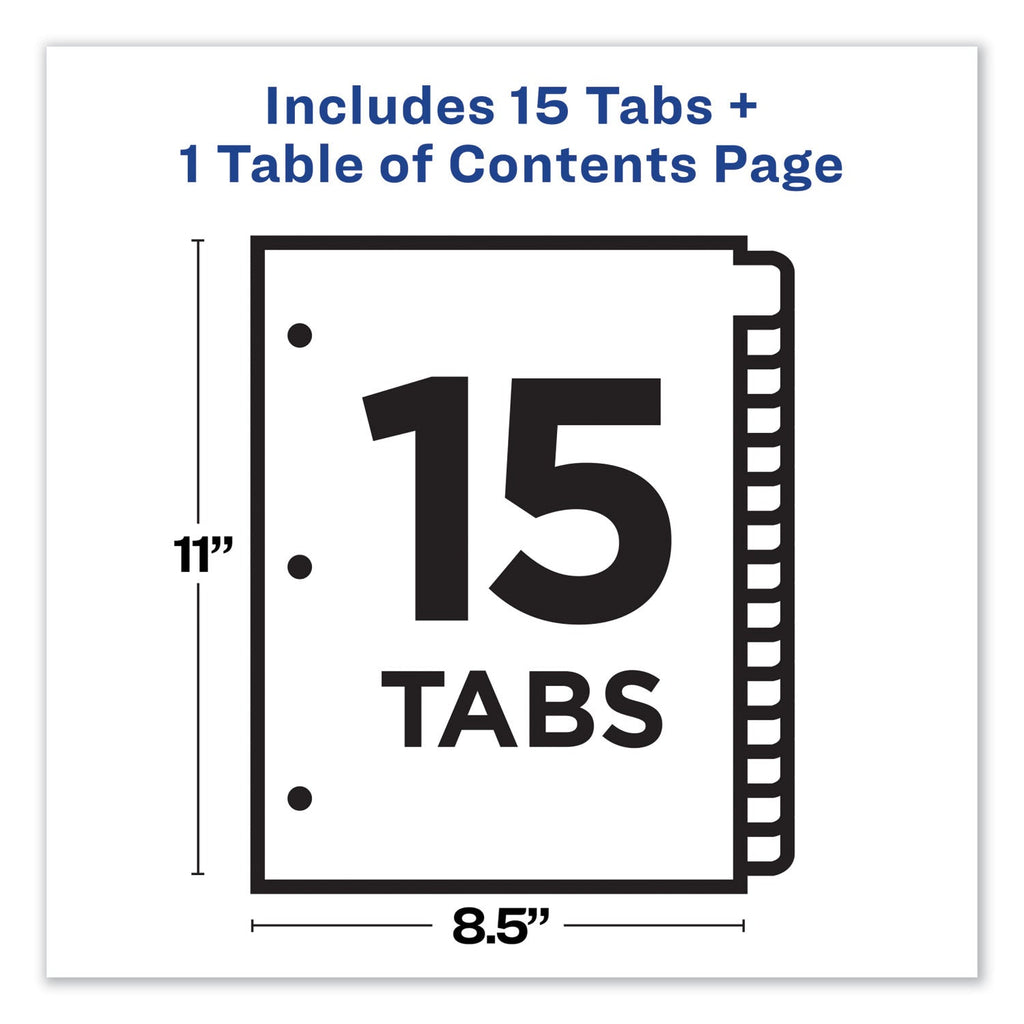Avery Customizable TOC Ready Index Multicolor Tab Dividers, 15-Tab, 1 to 15, 11 x 8.5, White, Contemporary Color Tabs, 1 Set