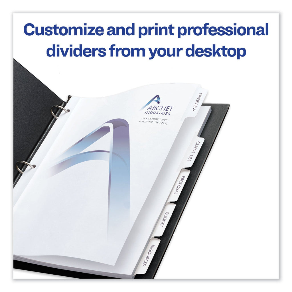 Avery Customizable Print-On Dividers, 3-Hole Punched, 5-Tab, 11 x 8.5, White, 25 Sets