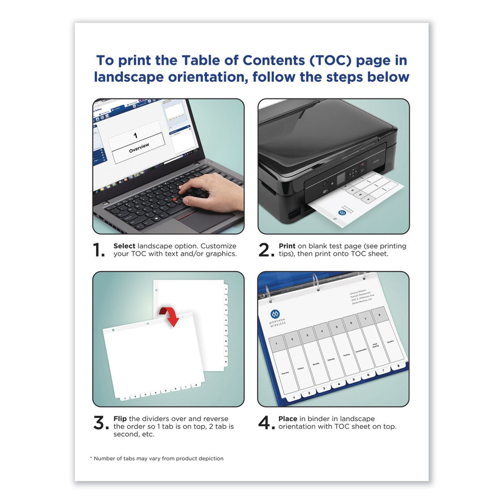 Avery Customizable TOC Ready Index Black and White Dividers, 8-Tab, 1 to 8, 11 x 8.5, 1 Set