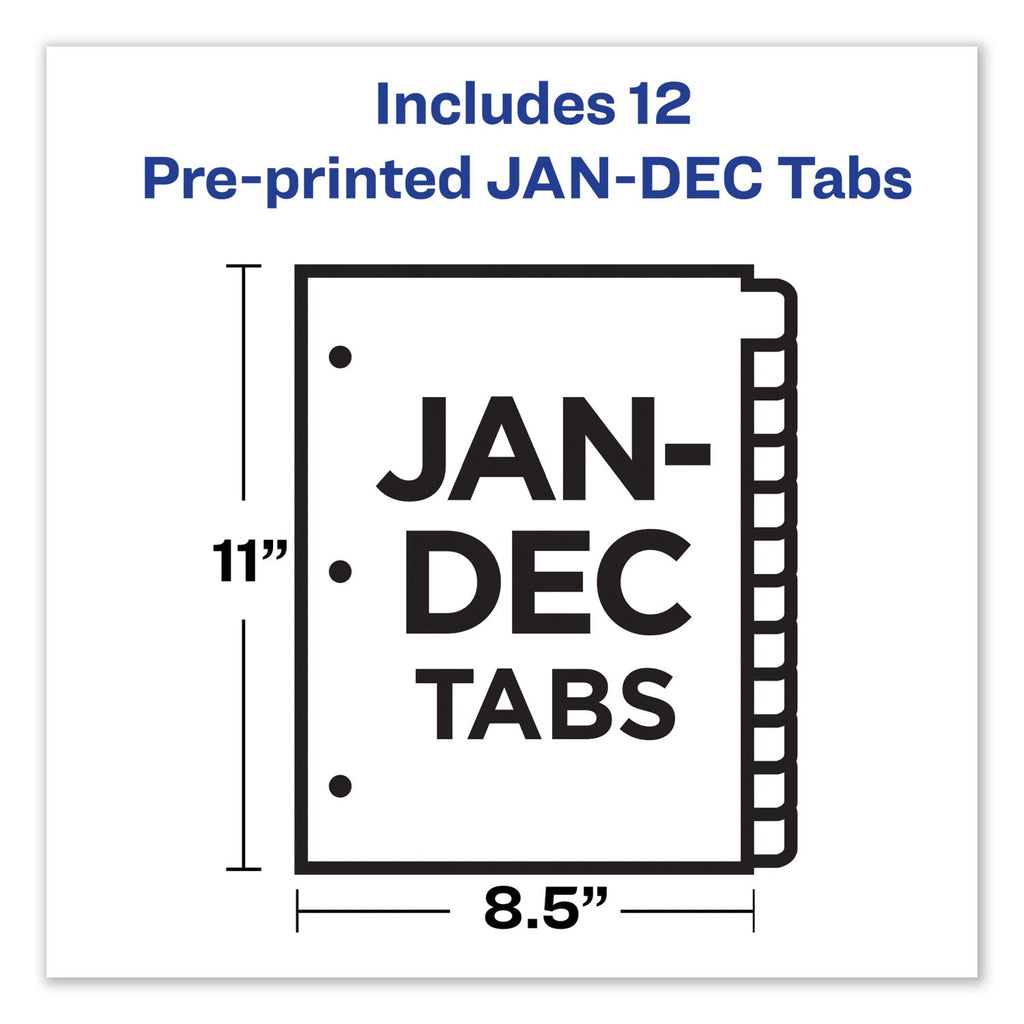 Avery Preprinted Red Leather Tab Dividers with Clear Reinforced Edge, 12-Tab, Jan. to Dec., 11 x 8.5, Buff, 1 Set