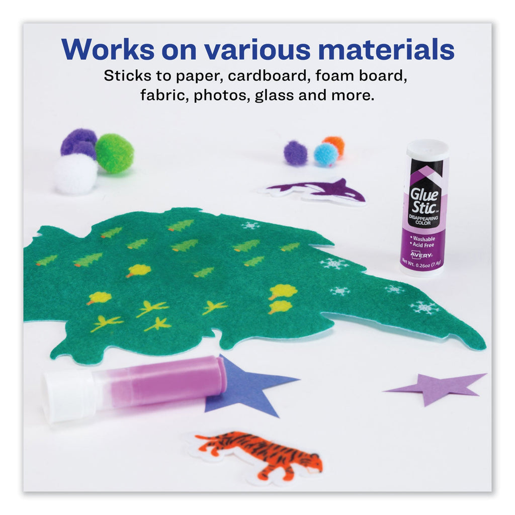 Avery Permanent Glue Stic Value Pack, 0.26 oz, Applies Purple, Dries Clear, 6/Pack