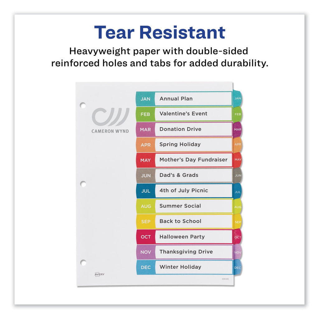 Avery Customizable TOC Ready Index Multicolor Tab Dividers, 12-Tab, Jan. to Dec., 11 x 8.5, White, Contemporary Color Tabs, 1 Set