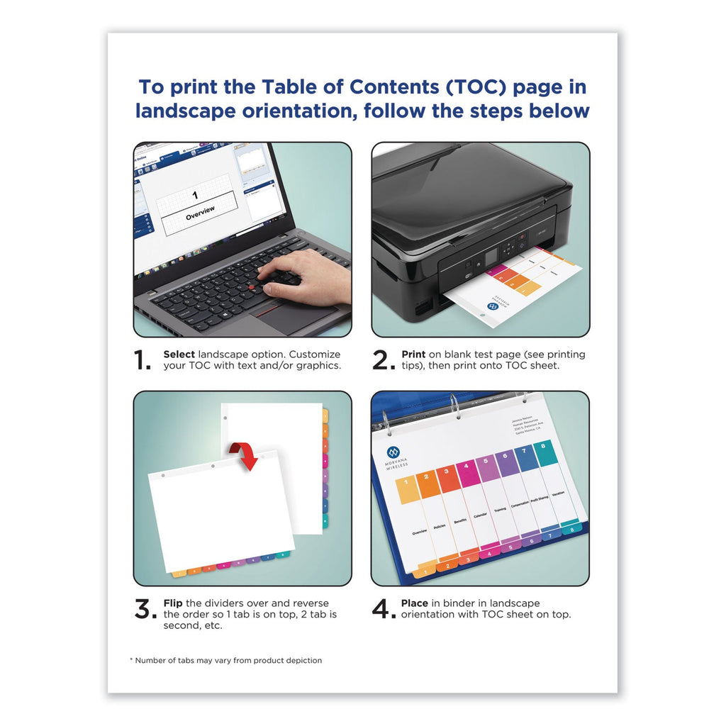 Avery Customizable TOC Ready Index Multicolor Tab Dividers, 31-Tab, 1 to 31, 11 x 8.5, White, Traditional Color Tabs, 1 Set
