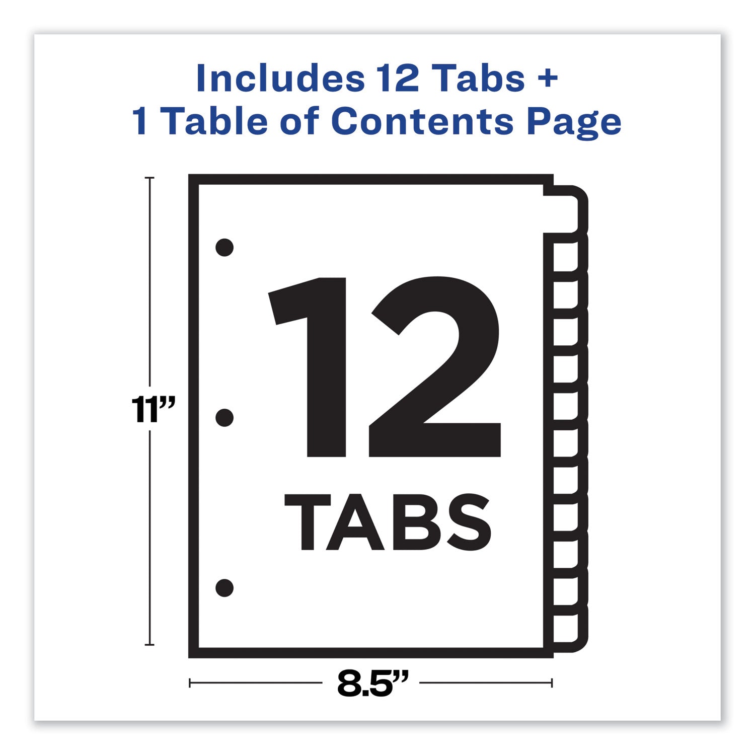 Avery Customizable TOC Ready Index Black and White Dividers, 12-Tab, 1 to 12, 11 x 8.5, 1 Set